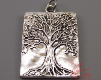 1 Tree Of Life Pendant With Jump Ring 39mm - Antiqued Silver Plated Charm With Stainless Steel Jump Ring SC0051537A