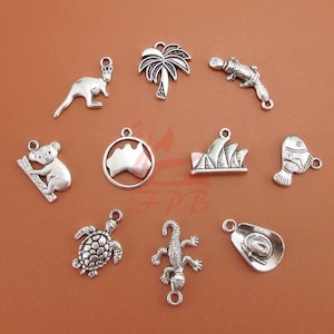 Australia Charms 10 Pieces Set - Wholesale Antiqued Silver Plated Australian Charms Collection CC0810211