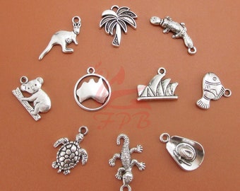 Australia Charms 10 Pieces Set - Wholesale Antiqued Silver Plated Australian Charms Collection CC0810211