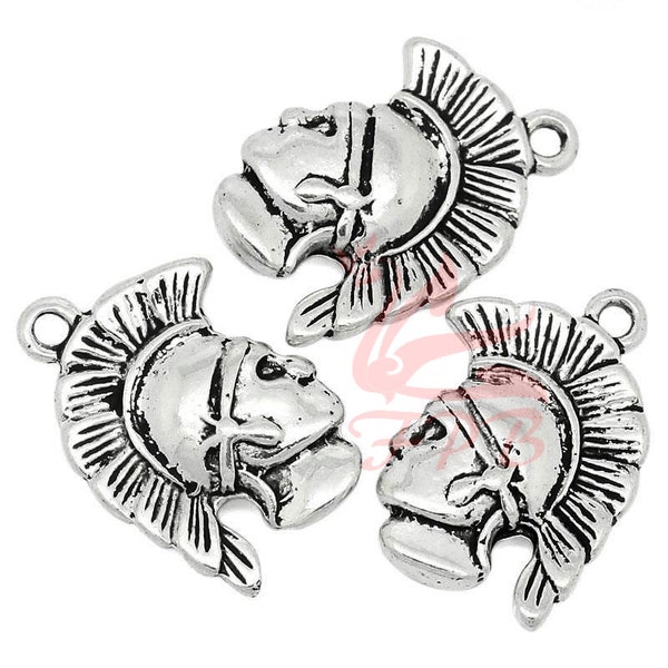 5 Roman Centurion Charms 20mm Wholesale Antiqued Silver Pendants SC28027