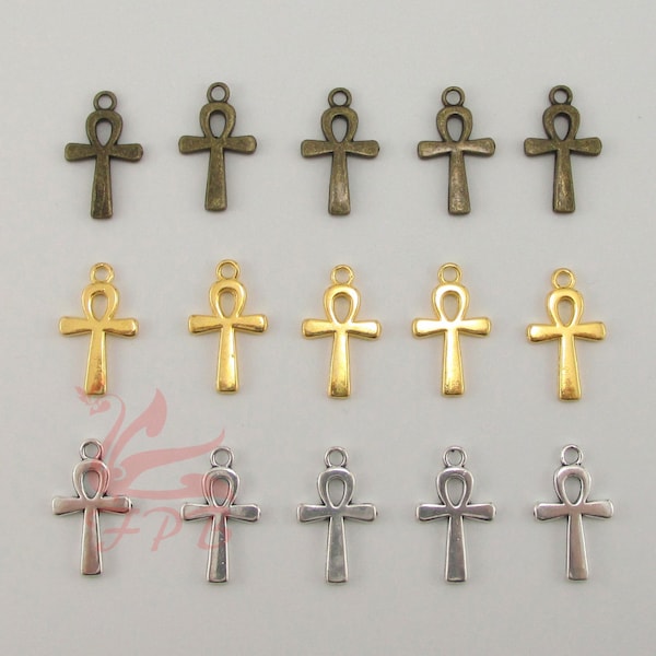 15 Ankh Cross Charms Mix 22mm Wholesale Antiqued Gold Silver Bronze Egyptian Pendants CM0248736
