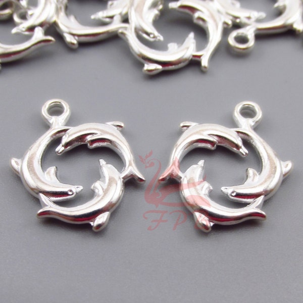 10 Dolphin Charms 21mm Wholesale Silver Plated Ocean Pendants SC0107670