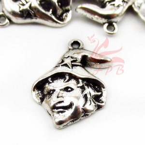 10 Halloween Witch Charms 23mm Wholesale Antiqued Silver Plated Pendants SC0073137