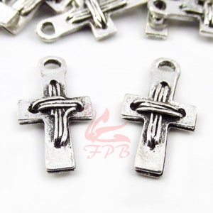 10 Cross Charms 23mm Wholesale Antiqued Silver Plated Pendants SC0029242