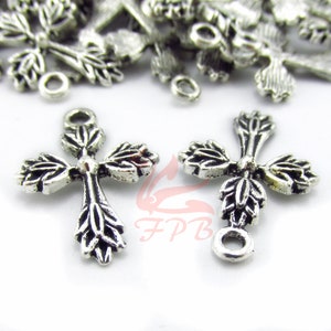 10 Cross Charms 26mm Antiqued Silver Plated Pendants SC0118760