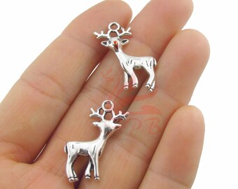 Pendentif Renne Au Nez Rouge En Argent 925 - Thème De Noël - Pour Collier Ou Bracelet - Occasion Proche Du Neuf