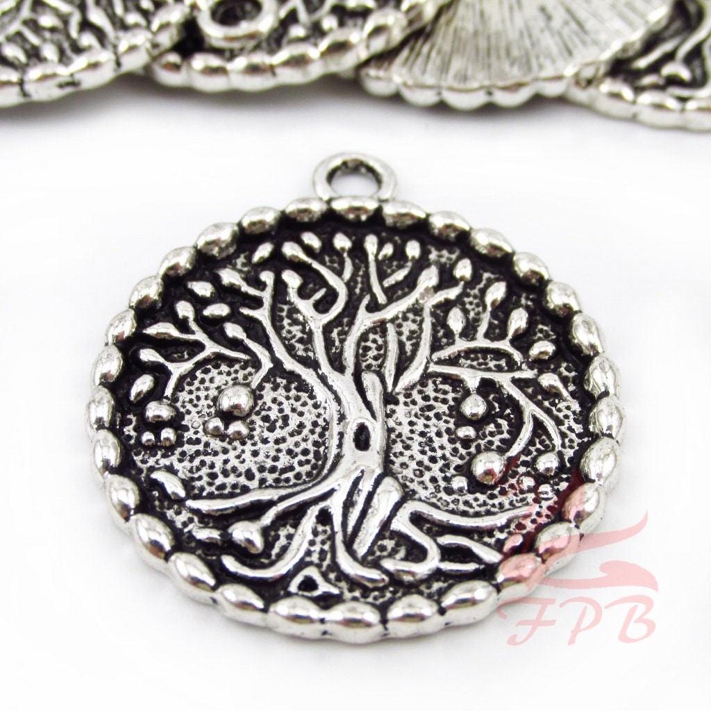 10 Tree of Life Charms Antique Silver Tone 21x16mm