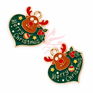 5 Merry Christmas Moose Charms 23mm Gold Plated Enamel Pendants EC941112