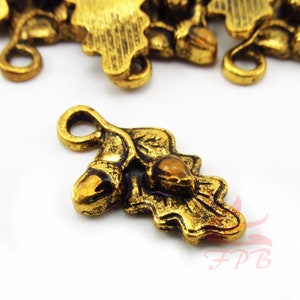 2 Acorn Charms 23mm Wholesale Antiqued Gold Plated Autumn Pendants GC0070887