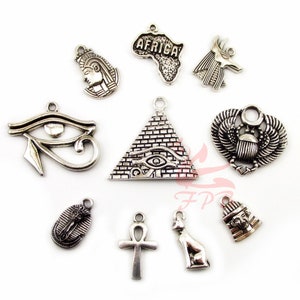 Egypt Charms 10 Pieces Set - Wholesale Antiqued Silver Plated Egyptian Charms Collection CC0032919