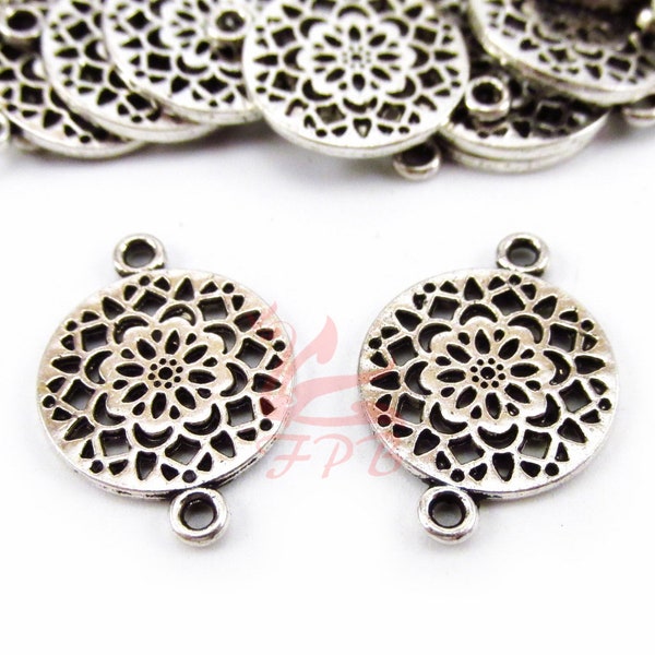 10 Mandala Connector Charms 20mm Wholesale Antiqued Silver Plated Pendants SC0103330