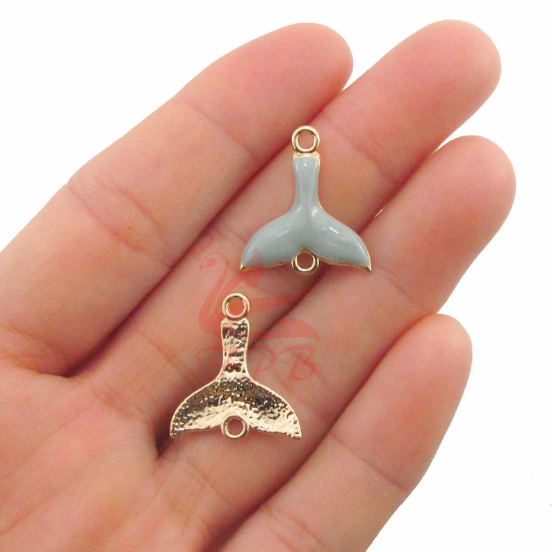 2 Mermaid Tail Charms 20mm Gray Enamel Gold Plated Pendants EC0112688