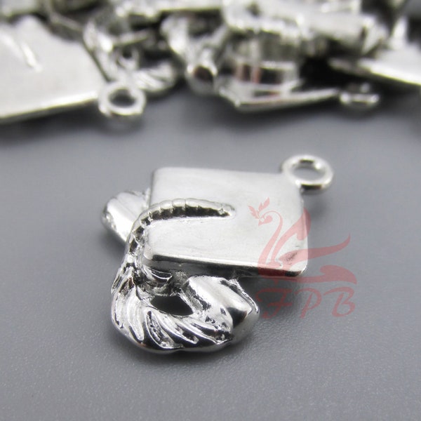 10 Graduation Cap Charms 20mm Silver Plated Mortar Boards C0105682