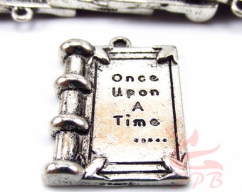 2 Once Upon A Time Book Charms 30mm Antiqued Silver Plated Fairy Tales Pendants SC0093301