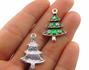thumbnail image 2 of Silver Plated Enamel Christmas Tree Charms / Pendants By Xanadu Designs (Choose 2, 5, Or 10 Pieces) 2 of 3