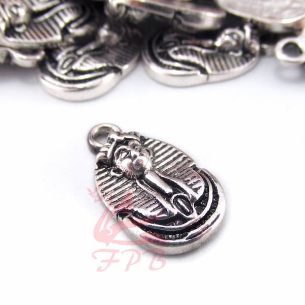 5 Egyptian King Tut Charms - 19mm Egypt Pharaoh Antiqued Silver Plated Pendants SC0019317