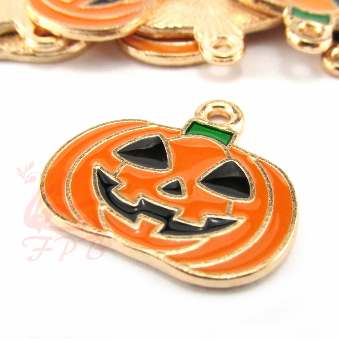 2 Pumpkin Jack O Lantern Charms 21mm Gold Plated Halloween Orange ...