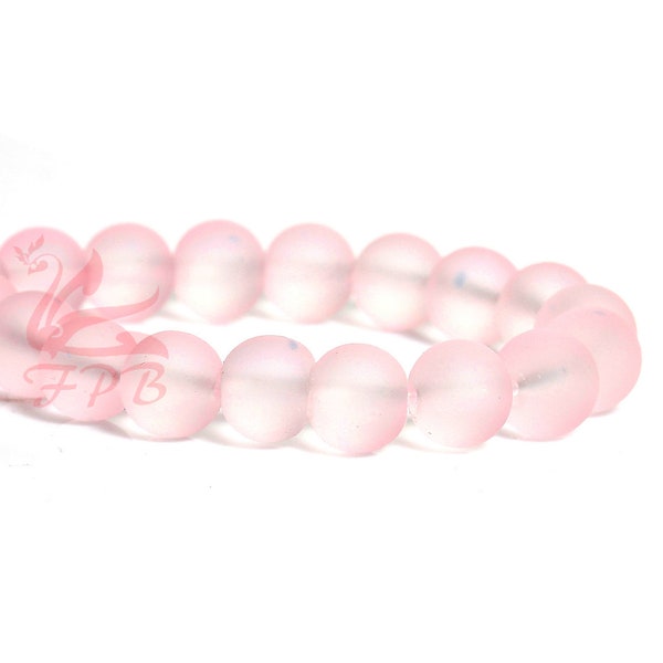 20 Pink Frosted 10mm Glass Beads - Wholesale Round Glass Beads For Jewelry Making GB0044988