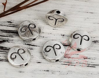 10 Aries Ram Zodiac Sign Beads 10mm Antiqued Silver Plated Astrology Constellation Spacer Beads SB0105550