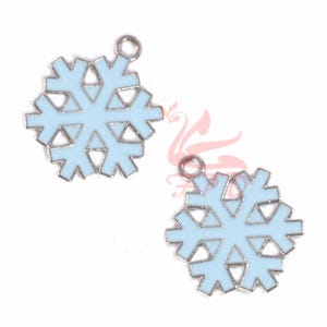 5 Snowflake Charms 22mm Blue Enamel Silver Plated Winter Pendants EC941513