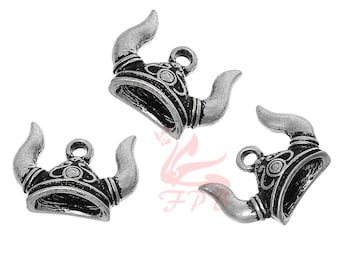 2 Viking War Helmet Charms 16mm Wholesale Horned Helmet Pendants For Jewelry Making SC0012514