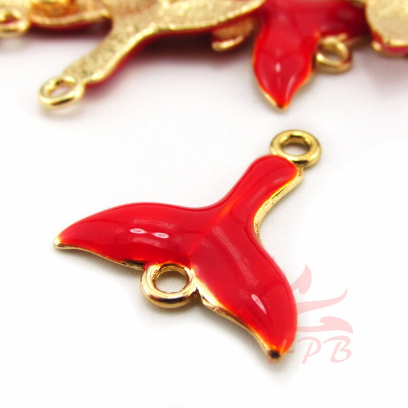 2 Mermaid Tail Charms 20mm Gray Enamel Gold Plated Pendants EC0112688