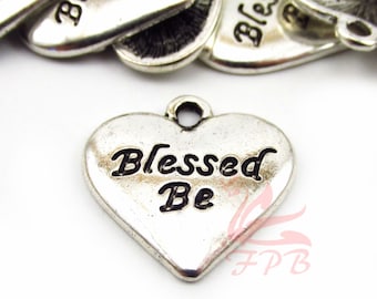 5 colgantes con dijes Blessed Be de 19 mm chapados en plata antigua al por mayor SC0091278