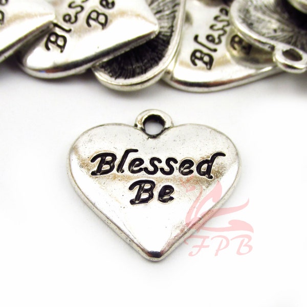 5 Blessed Be Charms 19mm Wholesale Antiqued Silver Plated Pendants SC0091278