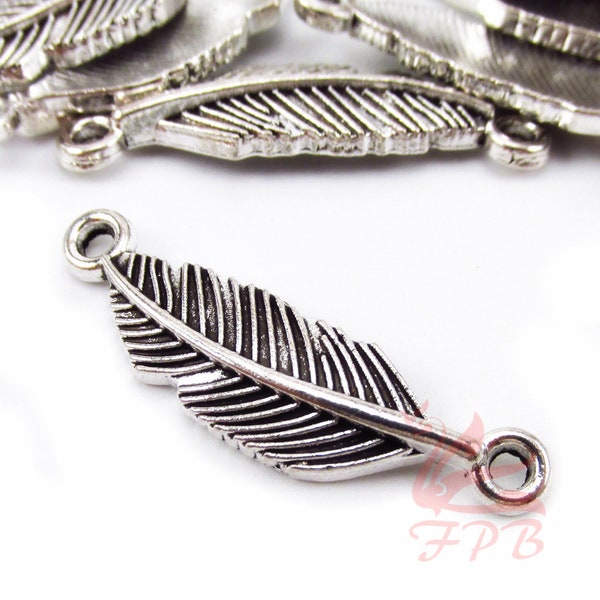 5 Feather Connector Charms 39mm Wholesale Antiqued Silver Plated Pendants SC0105185