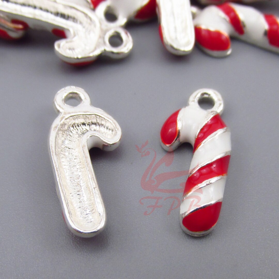 2 Candy Cane Charms 19mm Wholesale Red Enamel Christmas Etsy