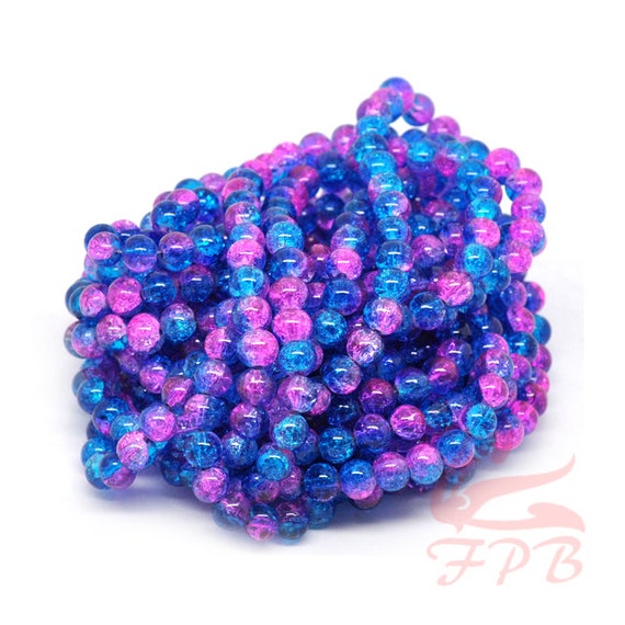 8mm Pale Pink And Turquoise Blue Crackle Mixed Beads X50 