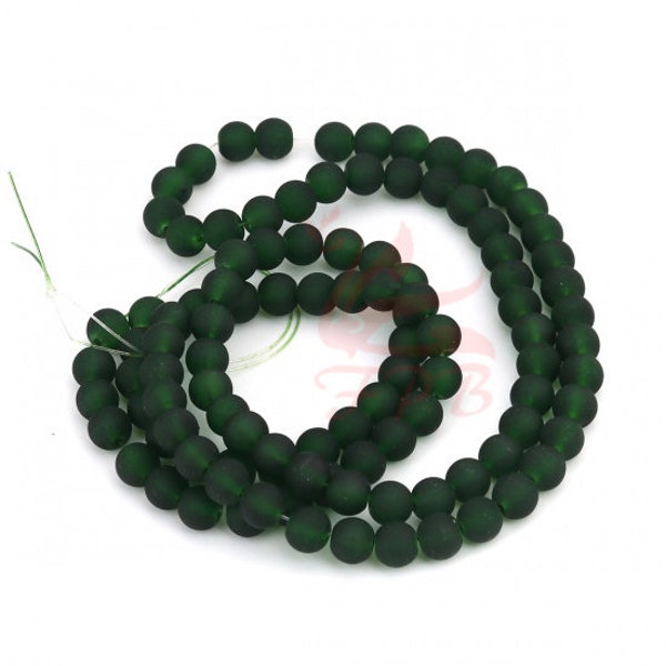 50 Emerald Green 8mm Glass Beads - Wholesale Dark Green Frosted Glass Beads For Jewelry Making GB0226314