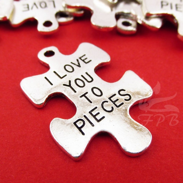 5 "I Love You To Pieces" Charms 34mm Wholesale Antiqued Silver Plated Puzzle Pendants SC0082952