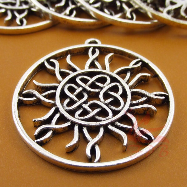 1 Celtic Sun Charm 38mm Wholesale Antiqued Silver Plated Pendant SC0079213