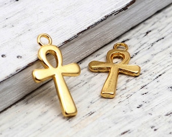 エジプト　アンクチャーム 10 アンククロスチャーム 22 mm 卸売アンティークゴールドメッキ
