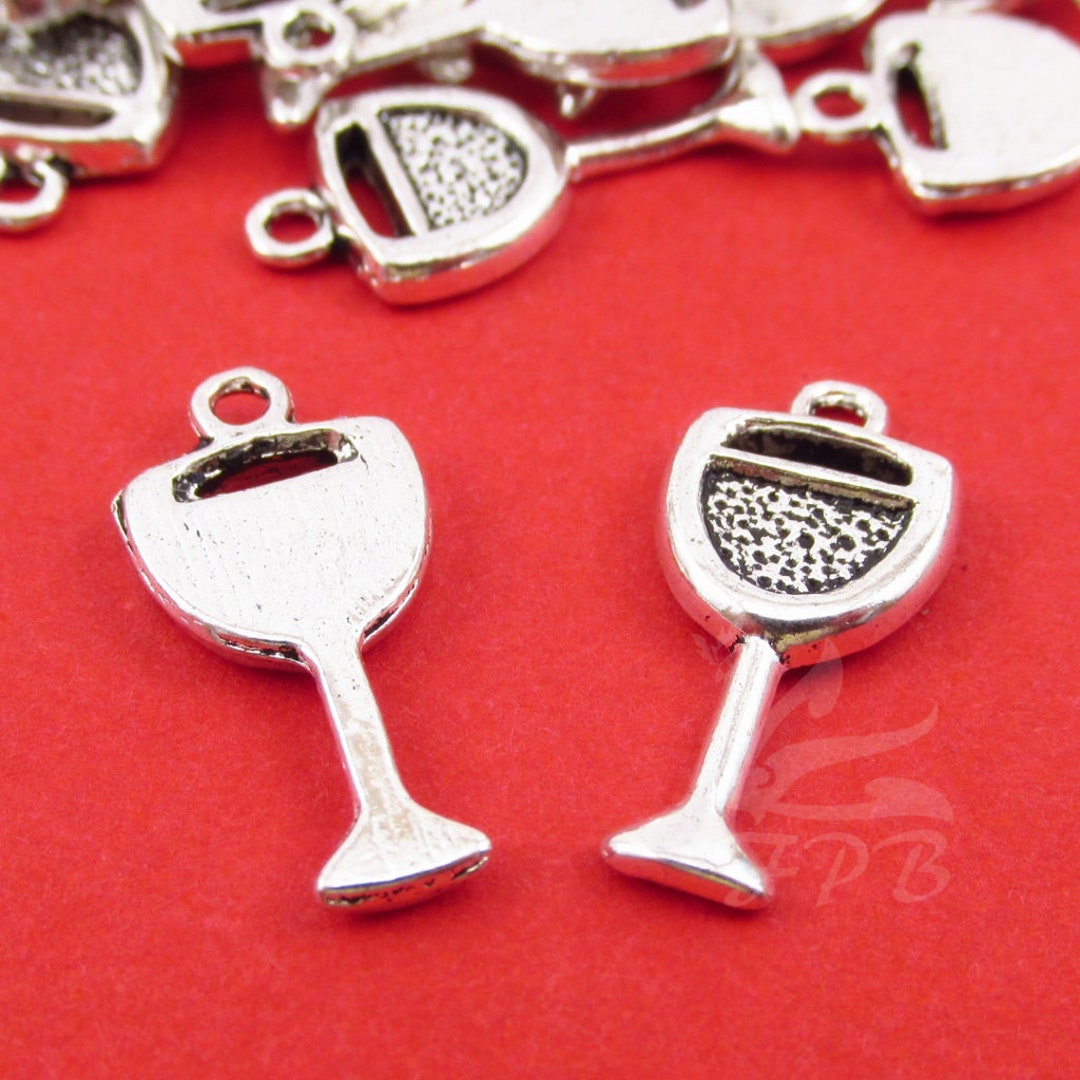 10 Wine Glass Charms 20mm Wholesale Antiqued Silver Plated Goblet