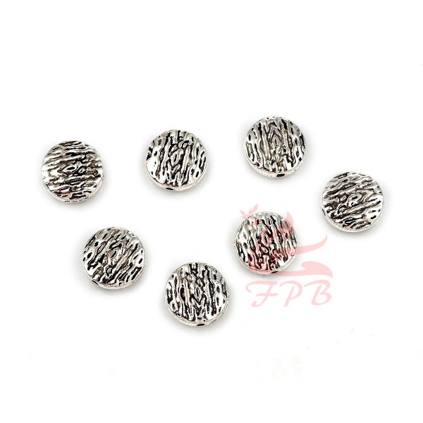 10 Tree Bark Texture Beads 12mm Wholesale Antiqued Silver Plated Spacer Beads SB0117684