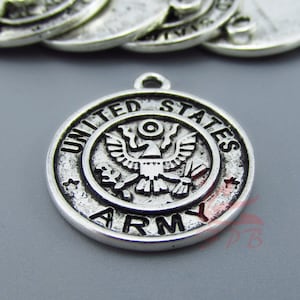 5 Army Charms 23mm Wholesale Antiqued Silver Plated Pendants SC0090469