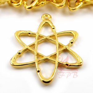 5 Atom Charms 33mm Wholesale Gold Plated Science Pendants GC0077381