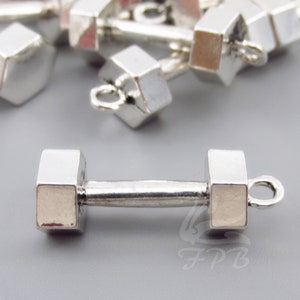 2 Dumbbell Weights 25mm Wholesale Antiqued Silver Plated Sports Pendants SC0028765
