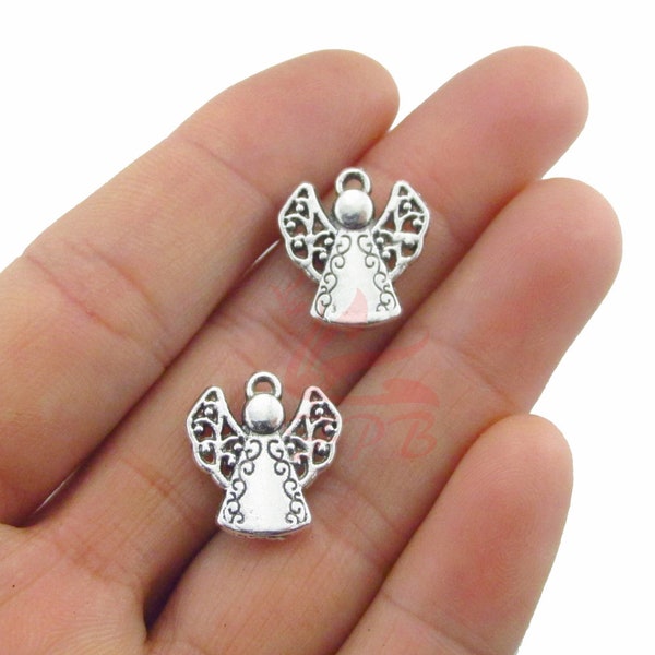 10 Angel Charms 16mm Wholesale Antiqued Silver Plated Pendants SC0117026