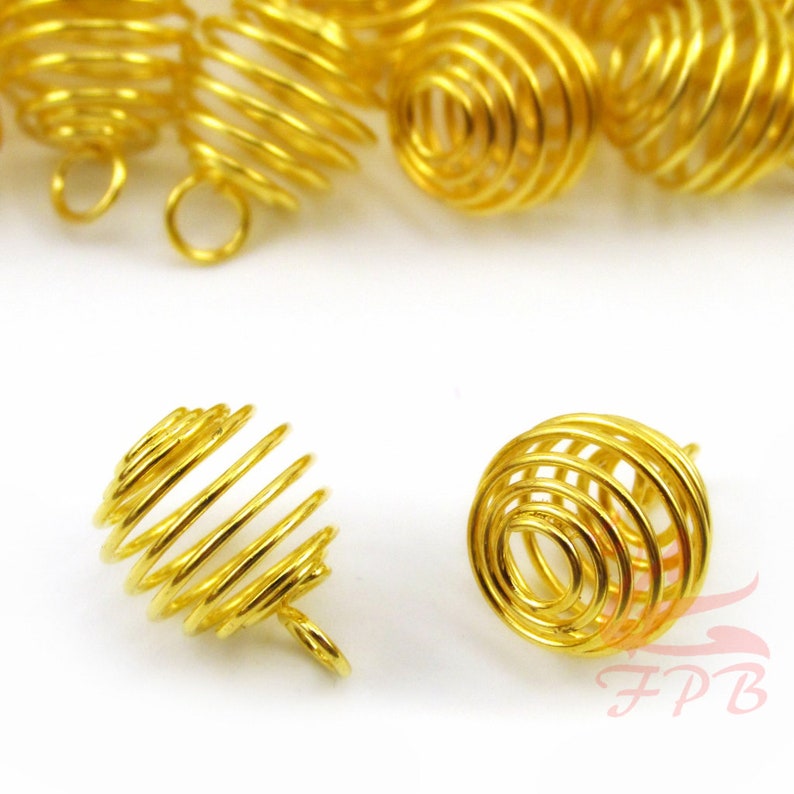 10 Spiral Bead Cage Charms 13mm Wholesale Gold Plated Pendants Etsy