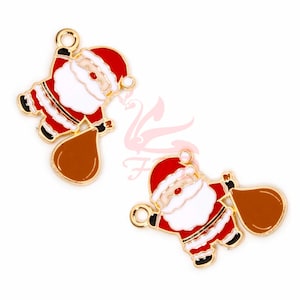 5 Santa Charms 26mm Christmas Gift Gold Plated Enamel Pendants EC941116