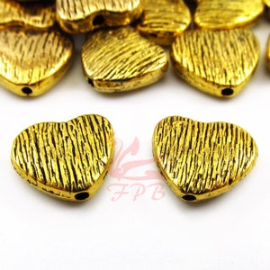 10 Gold Heart Spacer Beads 12mm Wholesale Antiqued Gold Plated Beads GB0105556