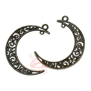 5 Crescent Moon Charms 41mm Wholesale Antiqued Bronze Connector Pendants SC0073449