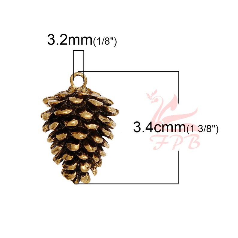 May include: Gold-tone metal pine cone charm pendant, 3.2mm (1/8") tall and 3.4cm (1 3/8") wide.