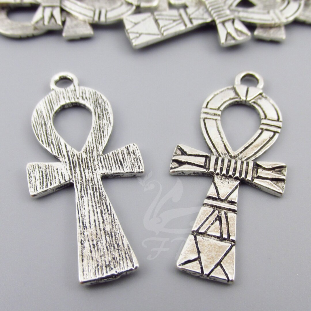 2 Egyptian Ankh Cross Charms 41mm Wholesale Antiqued Silver