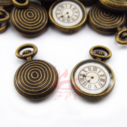 2 Clock Charms 14mm Wholesale Antiqued Bronze Pocket Watch Etsy