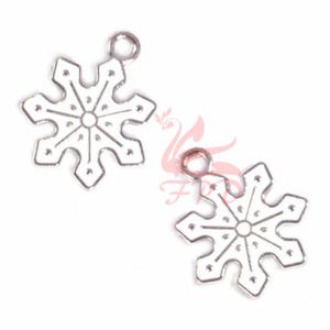 5 Snowflake Charms 22mm White Enamel Silver Plated Winter Pendants EC941514
