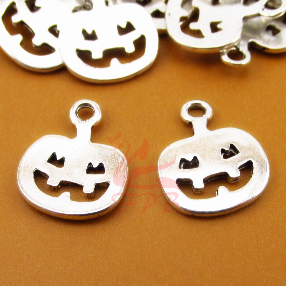 10 Pumpkin Jack O' Lantern Charms 14mm Wholesale Antiqued Silver Plated ...